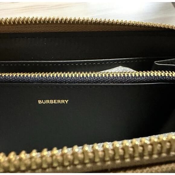 BURBERRY BLUE LEATHER TRIM ICON CHECK CANVAS ZIP AROUND CONTINENTAL WALLET $630 - Picture 3 of 12